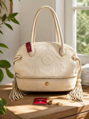 LANCEL Paris Ivory Grained Leather Tassel Shoulder Bag NWT